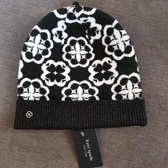 Kate Spade New York Women\'s Black & Cream Arabesque Knit Beanie One Size main image 9